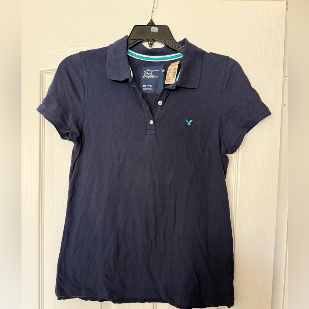 American Eagle Outfitters Navy Polo Shirt with Teal Logo - Women's- BRAND NEW